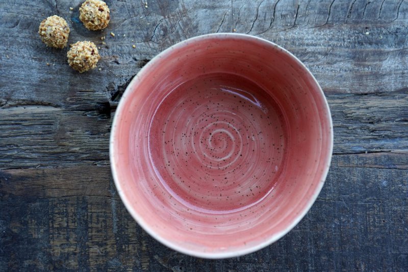 handgetöpferte rosa achatgraue Keramik Bowl