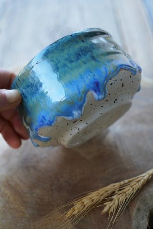 Tee Matcha Schale handgetöpferte Keramik – blau-türkis